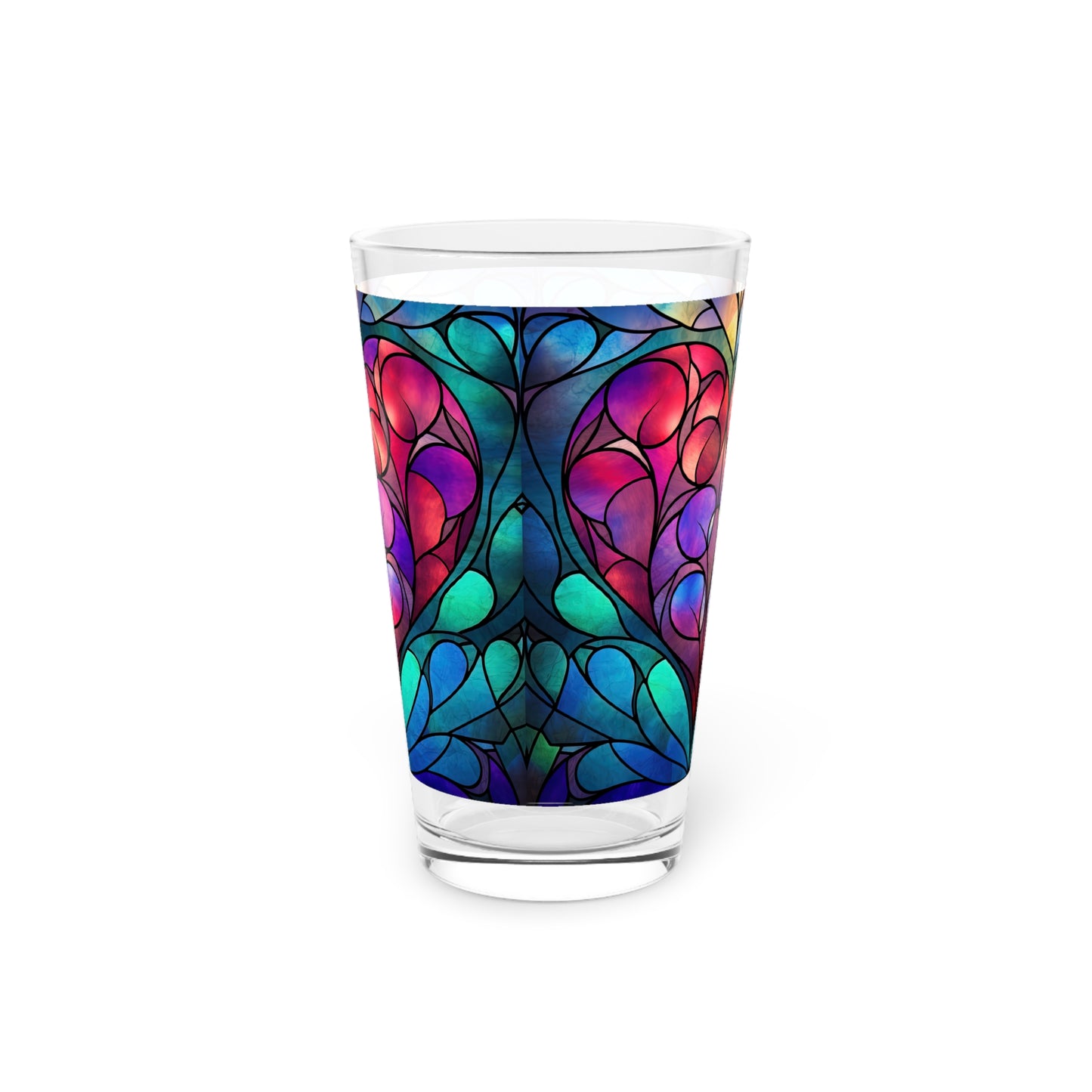 Love in Full Spectrum: A Vibrant Rainbow Heart Stained Glass artwork on a 16oz Pint Glass Gift idea gifts for home decor housewarming gift