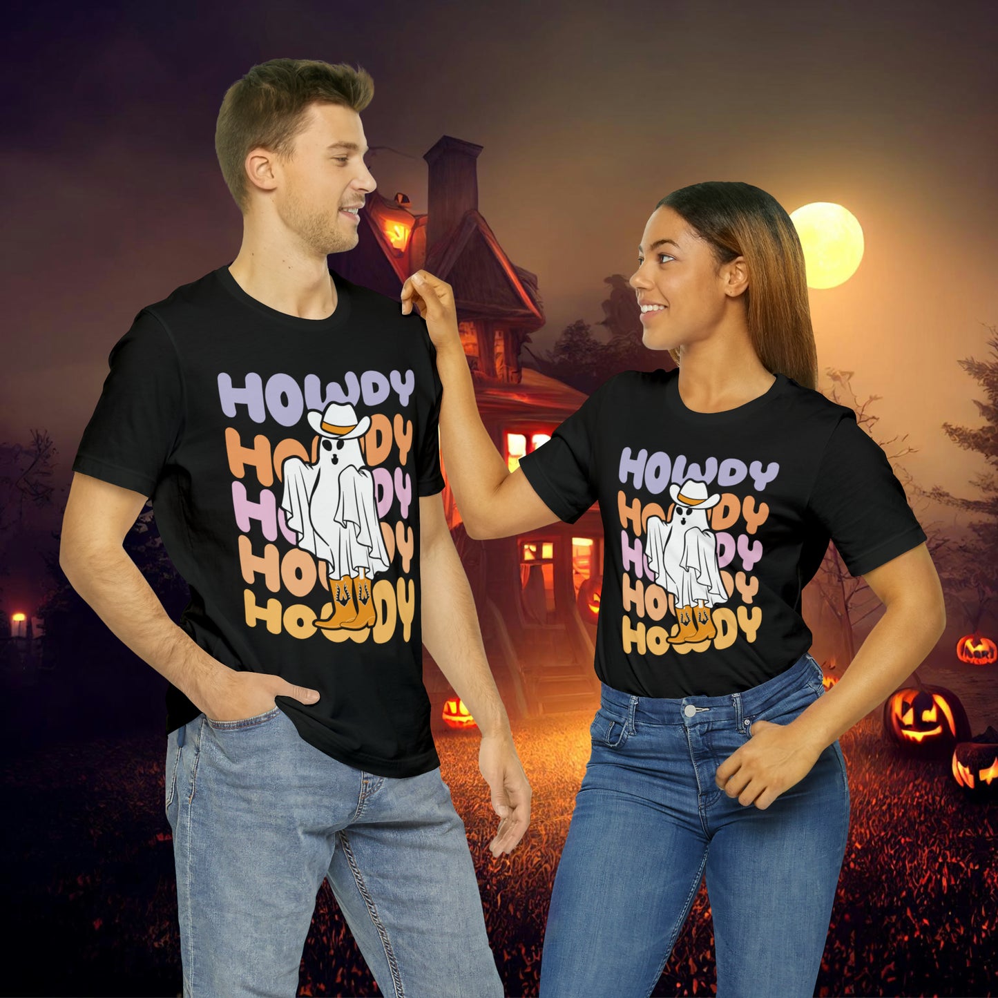 Cowboy Ghost Howdy Retro Halloween Unisex Jersey Short Sleeve Tee Gifts for Him Gifts For Her