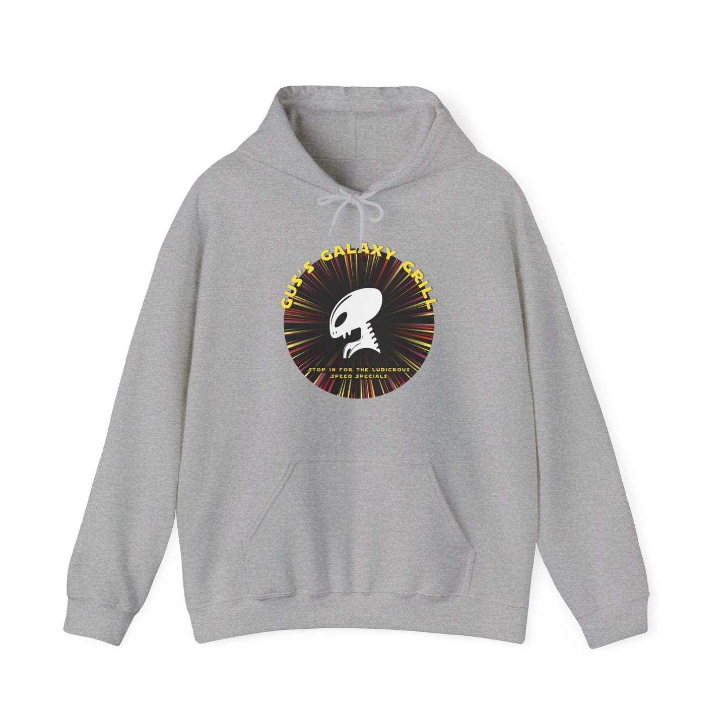 Gus's Galaxy Grill Unisex Heavy Blend™ Hooded Sweatshirt Hooded Hilarity, Galactic Gastro Couture, Intergalactic Apparel