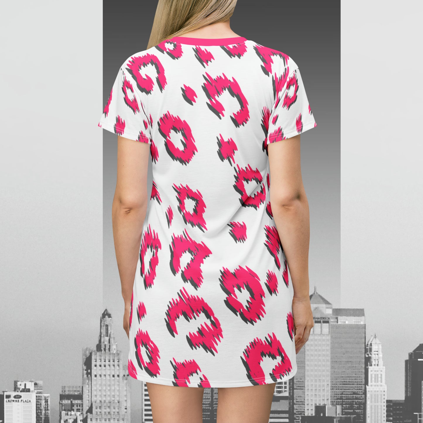 Pink Leopard Print T-Shirt Dress (AOP)