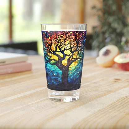 Nighttime Blossoms: A Celestial Tree Stained Glass Masterpiece on Your Pint Glass 16oz Pint Glass Gift idea gifts for home decor housewarming gift