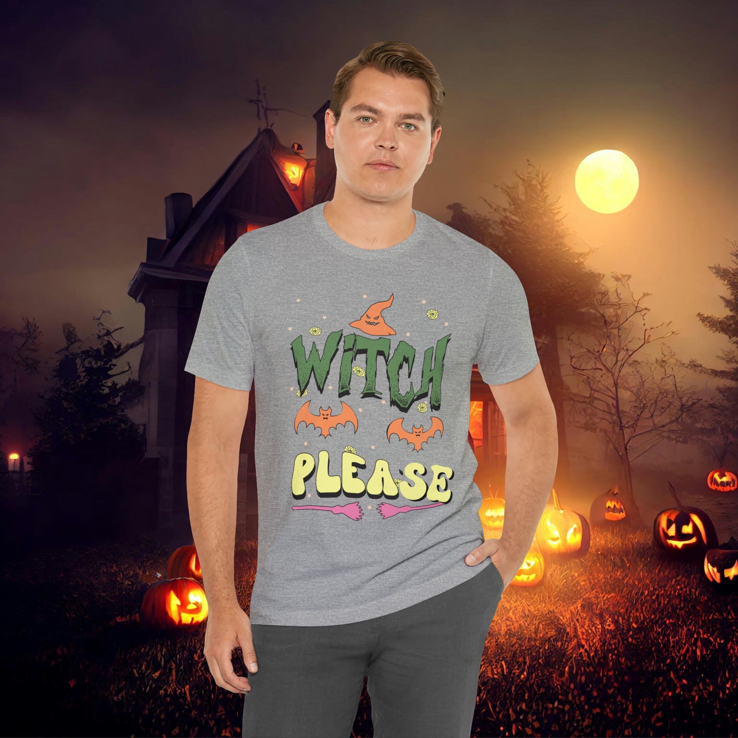 Witch Please Retro Groovy Halloween Unisex Jersey Short Sleeve Tee Gifts for Her Gifts for him