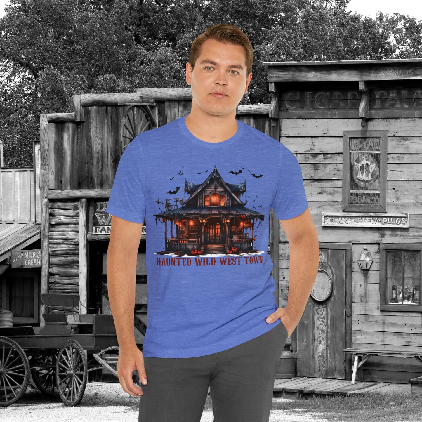 Haunted Wild West Town Halloween Western Unisex Jersey Short Sleeve Tee Gifts for Him Gifts For Her