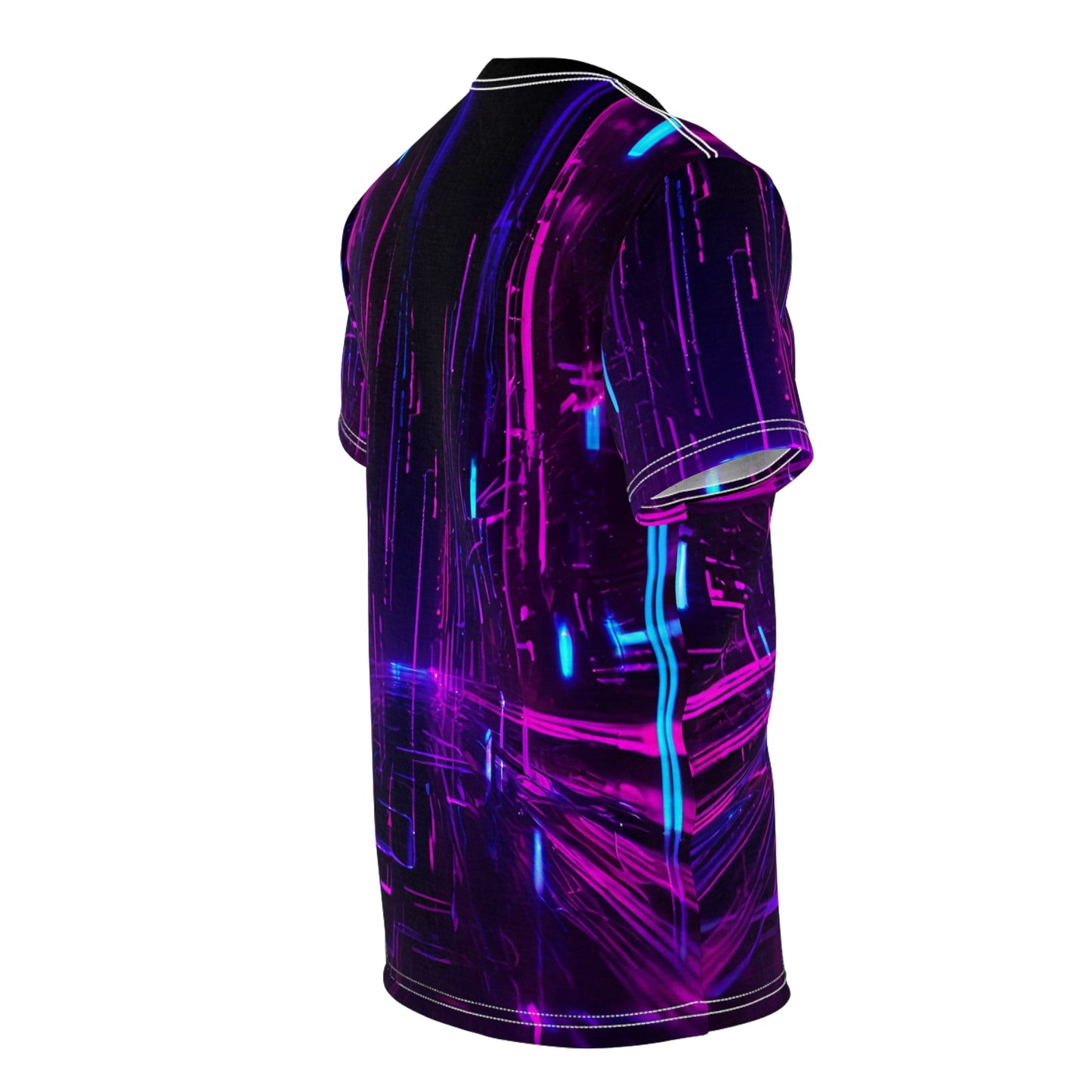 Cyberpunk Future All Over Print Shirt - Neon Lights on 3D Circuit Board Design Unisex Cut & Sew Tee (AOP)