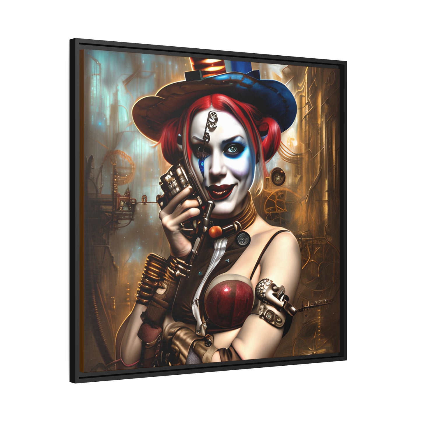 Hyper Realistic Steampunk Harley Quinn Matte Canvas, Black Frame