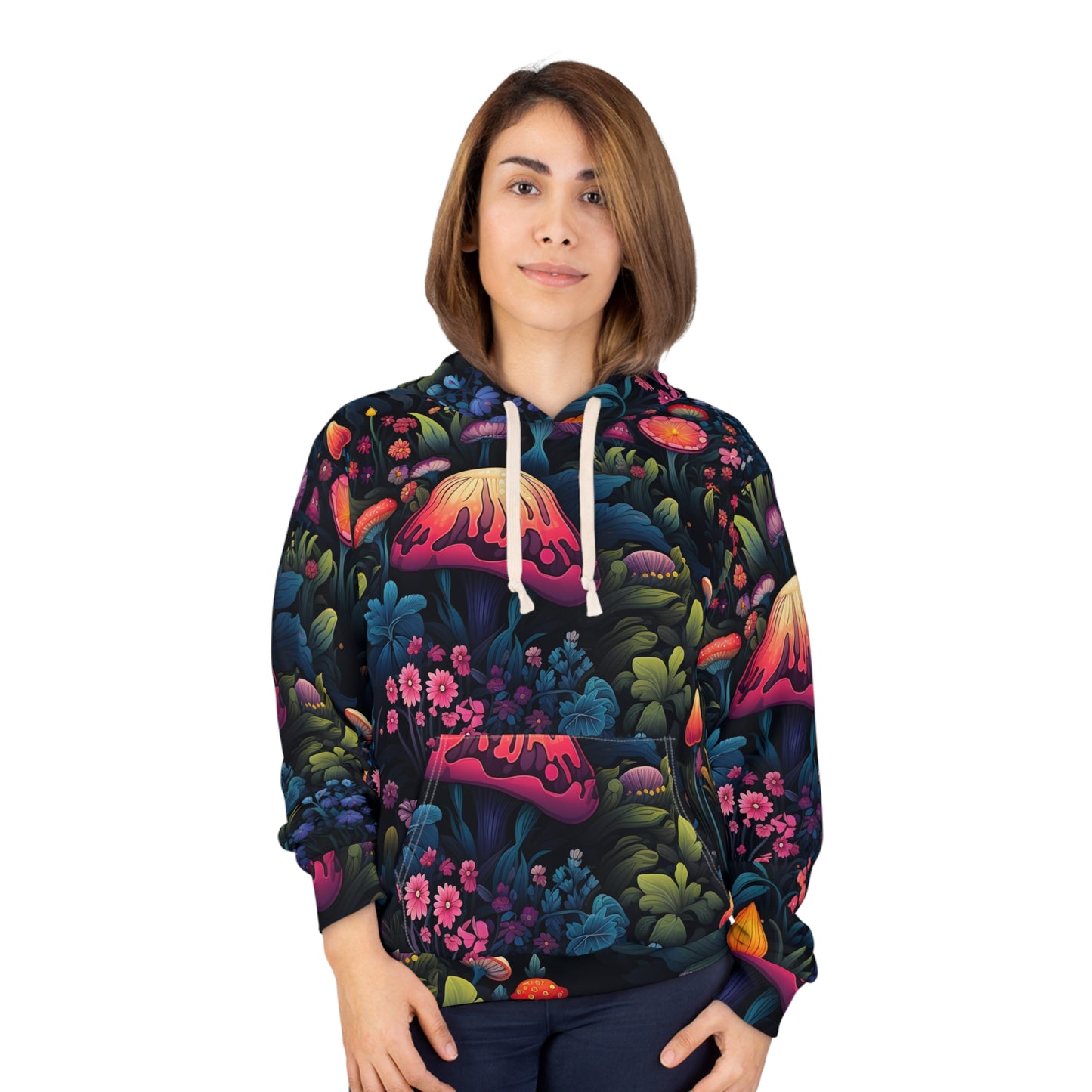 Fairy Tale Magical Forest With Colorful Mushrooms Unisex Pullover Hoodie (AOP)