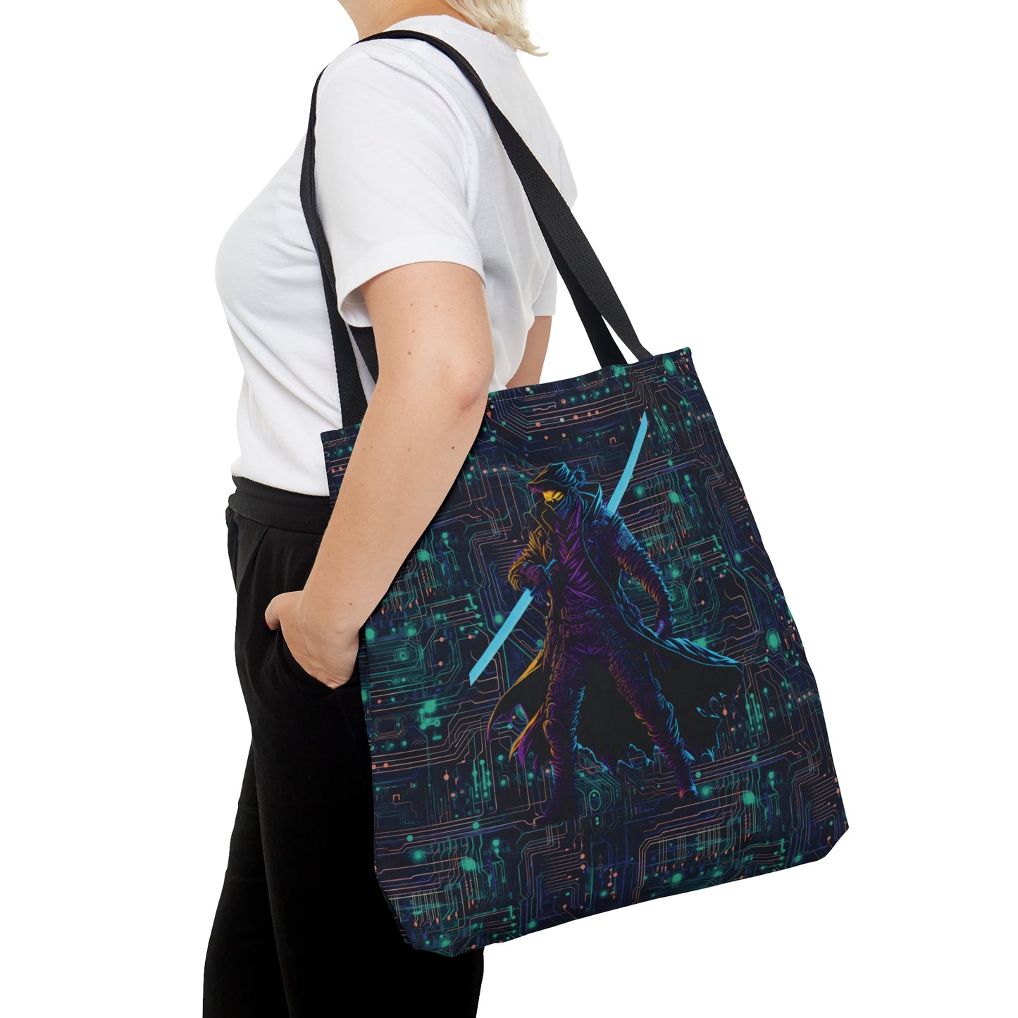 Cyberpunk Chic: Neon Circuit Board All Over Print Tote Bag