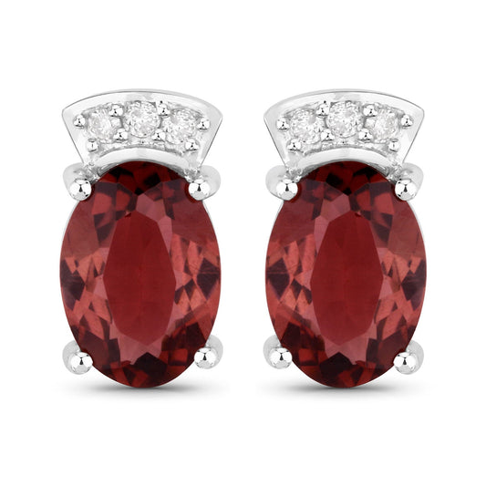 1.35 Carat Genuine Pink Tourmaline and White Diamond 14K White Gold Earrings