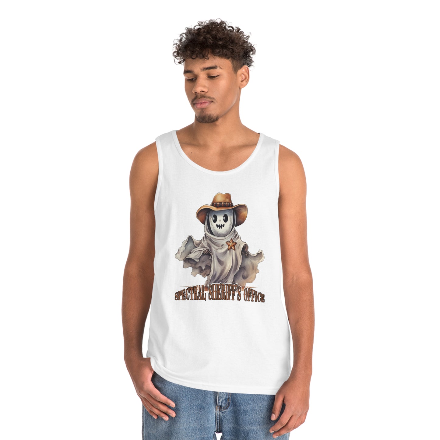 Spectral Sheriff's Office Western Halloween Unisex Heavy Cotton Tank Top Gifts for Him Gifts for Her