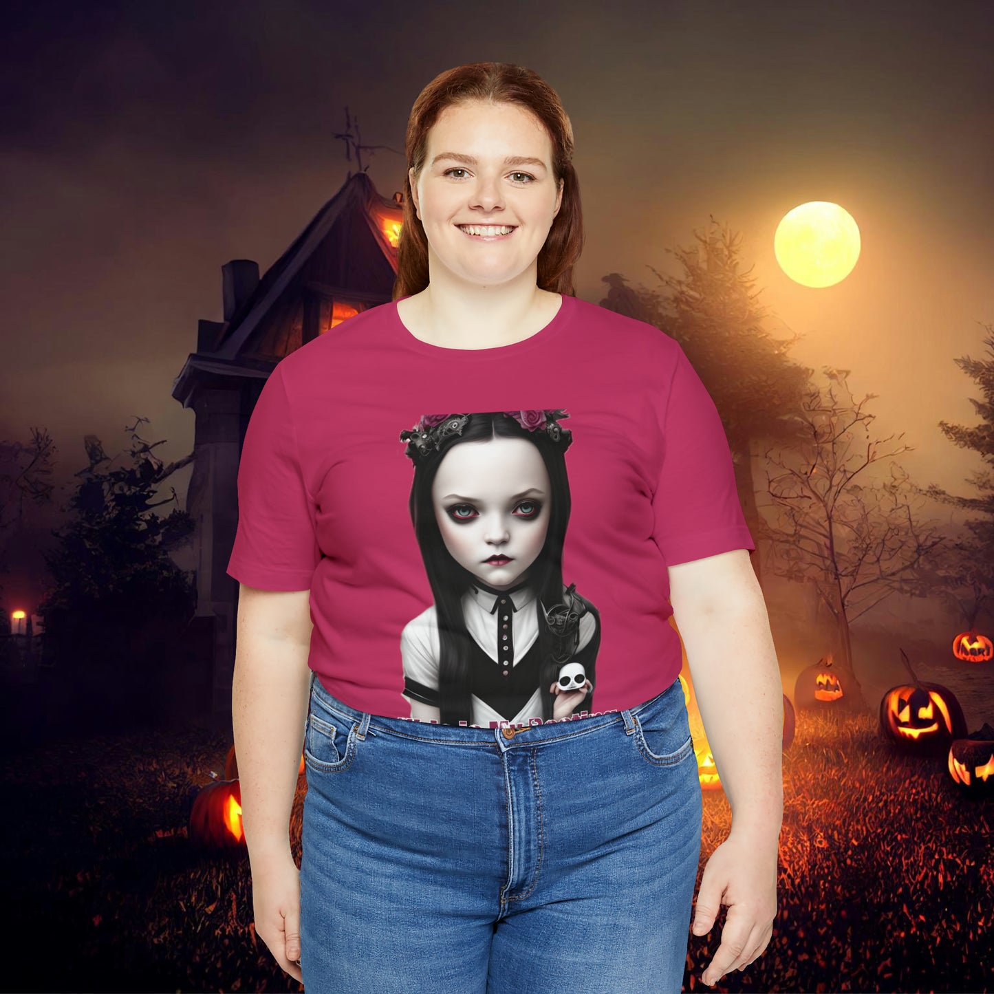 Wednesday Addams Chibi by Charlie Bowater This Is my Resting Witch Face Halloween Unisex Jersey Short Sleeve Tee