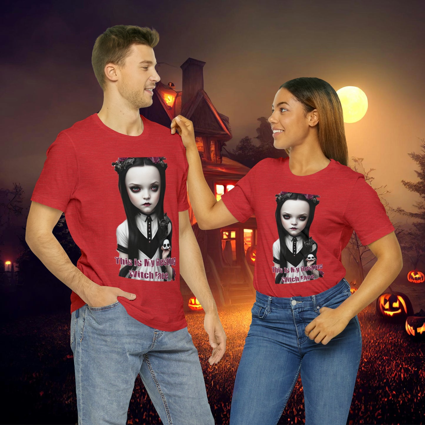 Wednesday Addams Chibi by Charlie Bowater This Is my Resting Witch Face Halloween Unisex Jersey Short Sleeve Tee