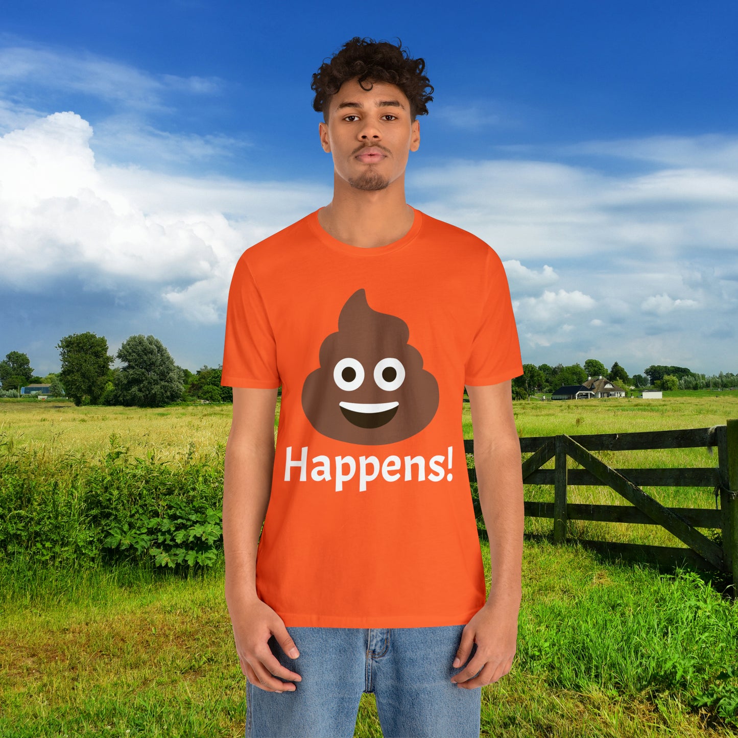 Embrace the Inevitable: 'Happens' Poop Emoji Unisex Jersey T-Shirt