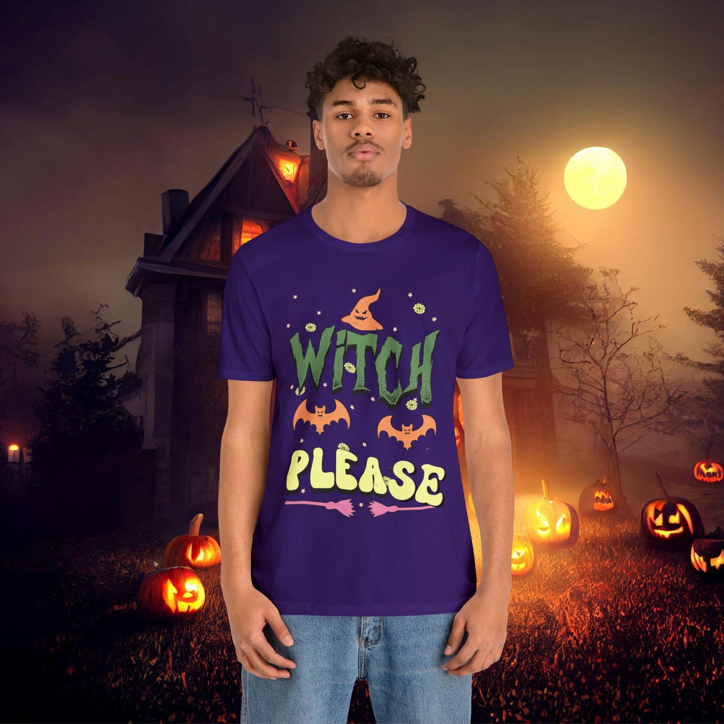 Witch Please Retro Groovy Halloween Unisex Jersey Short Sleeve Tee Gifts for Her Gifts for him