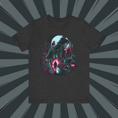 Cyberpunk Graphic Tee, Futuristic Shirt, Unisex Short Sleeve T-Shirt, Retro Sci-Fi Apparel, Streetwear Graphic Top, Geek Fashion Gift
