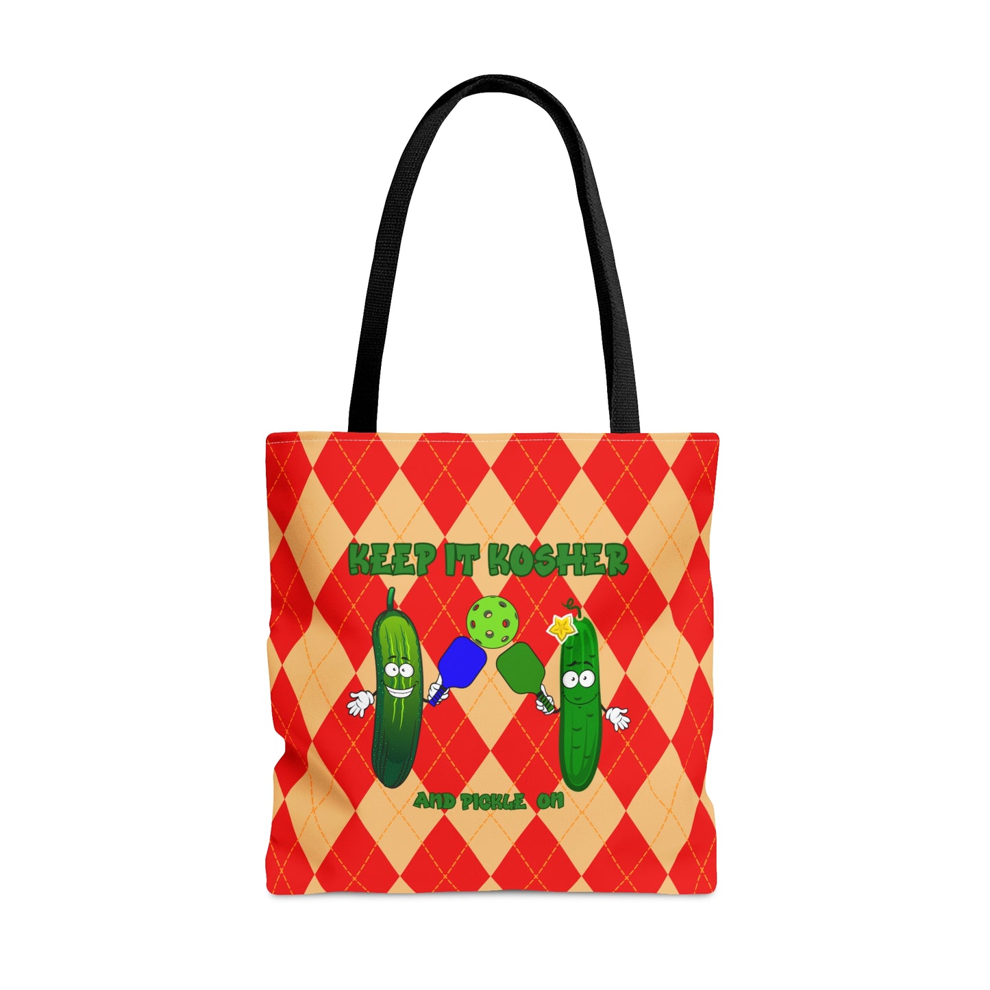 Vintage Rhombus Pickles Pickleball AOP Tote Bag - Keep it Kosher and Pickle ON in Style!