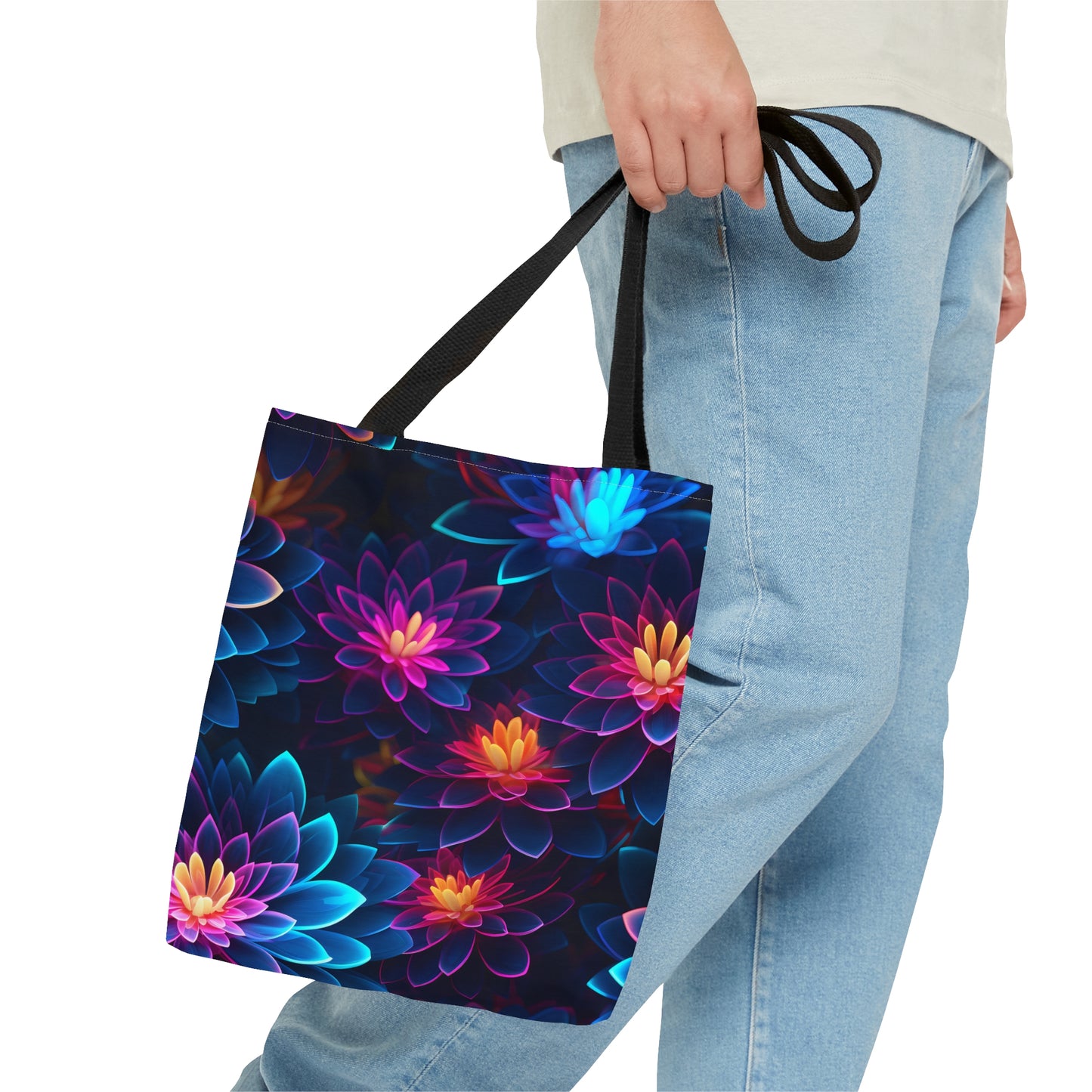 Wild Neon Flowers All Over Print Tote Bag