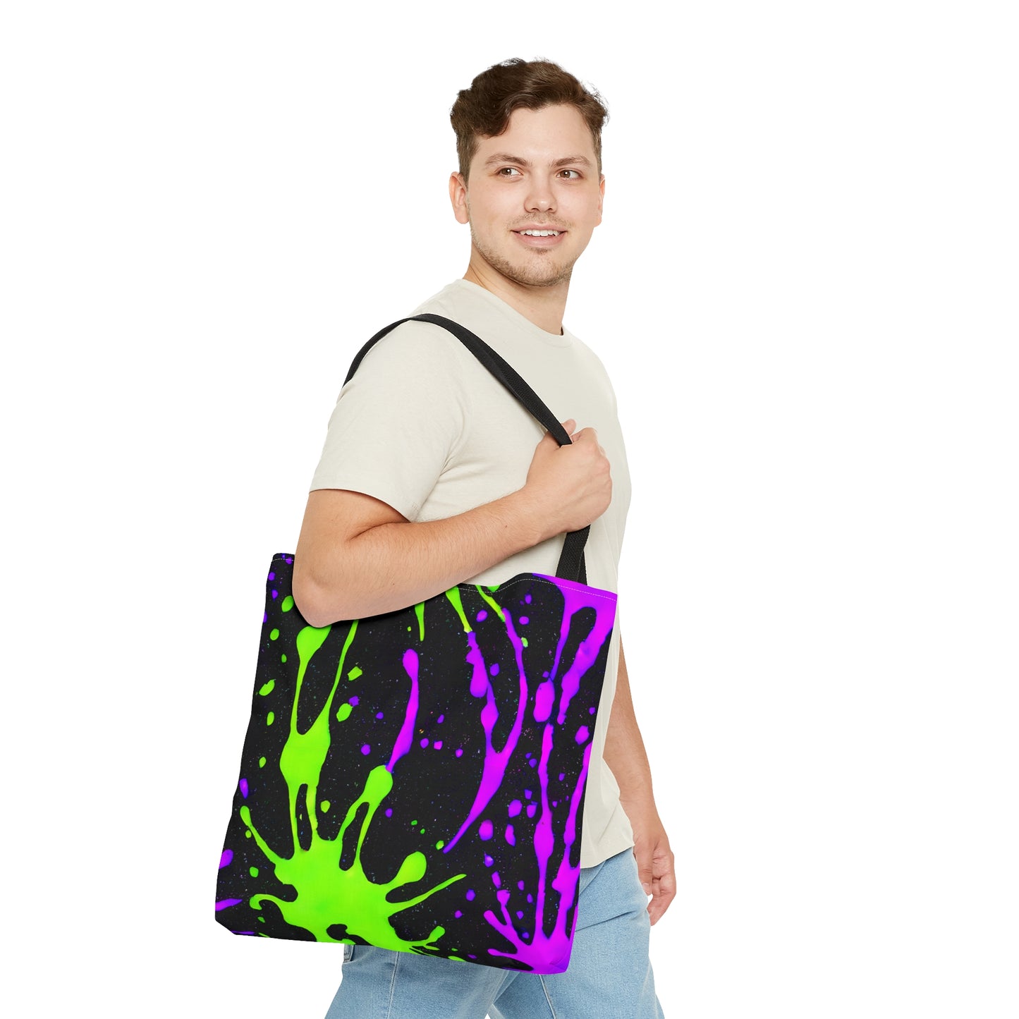 Chic Color Burst: Green & Pink Splatter Print Tote - Stand Out!