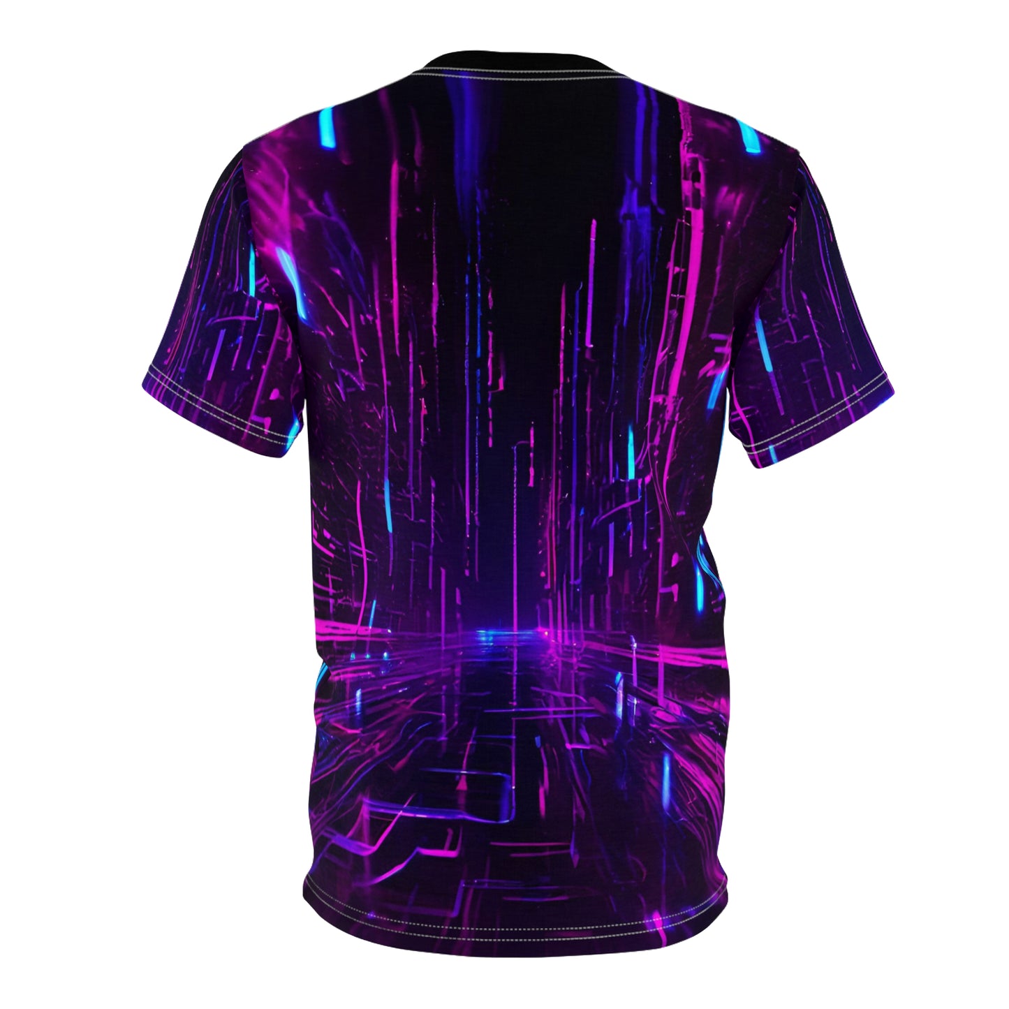 Cyberpunk Future All Over Print Shirt - Neon Lights on 3D Circuit Board Design Unisex Cut & Sew Tee (AOP)