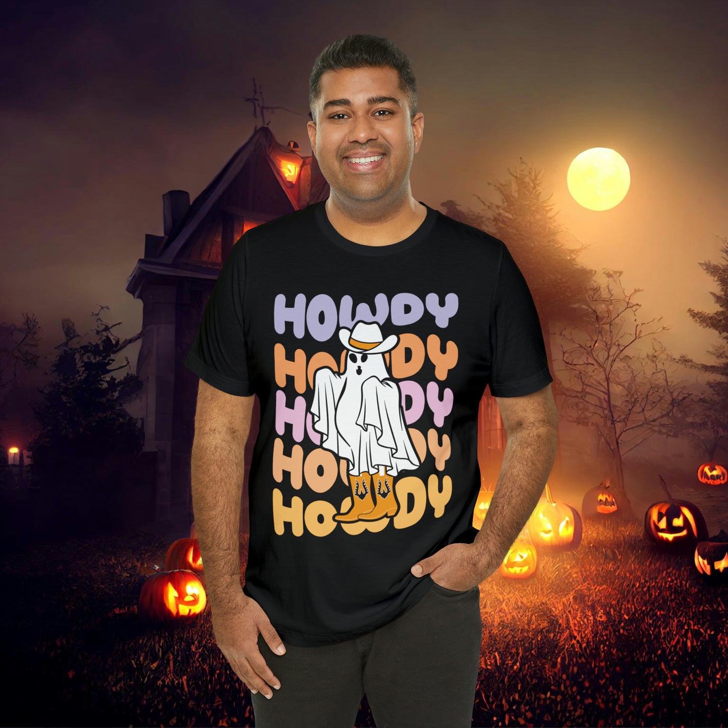 Cowboy Ghost Howdy Retro Halloween Unisex Jersey Short Sleeve Tee Gifts for Him Gifts For Her