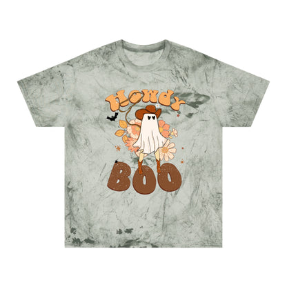 Cowboy Ghost saying Howdy Boo Retro Halloween Unisex Color Blast T-Shirt Gifts for her