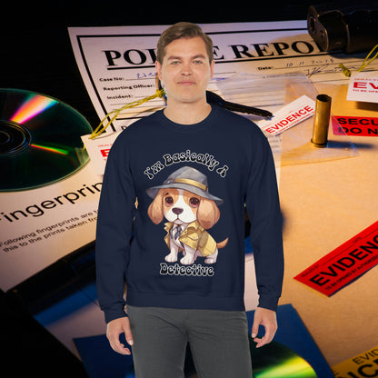 Cute Beagle Dressed up like a Detective, I'm a Basically a Detective True Crime Unisex Heavy Blend™ Crewneck Sweatshirt