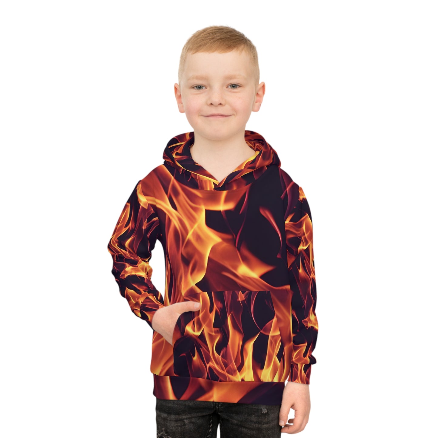 Fuel their Style: All Over Print Children's Hoodie with Dynamic Flames Children's Hoodie (AOP)