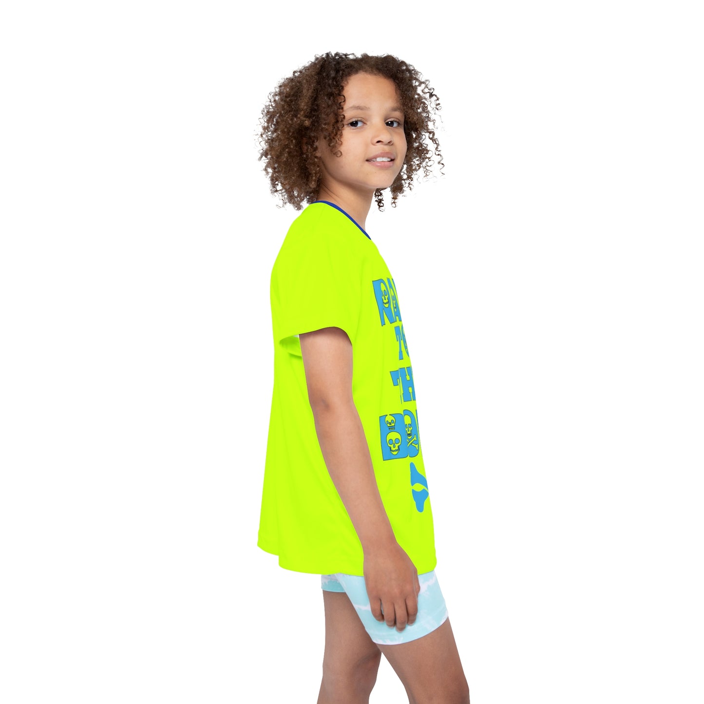 Neon Yellow Rad To The Bone Kids Sports Jersey | All-Over Print Youth Athletic Shirt | Stylish Sports Tee | Active Kids Fashion