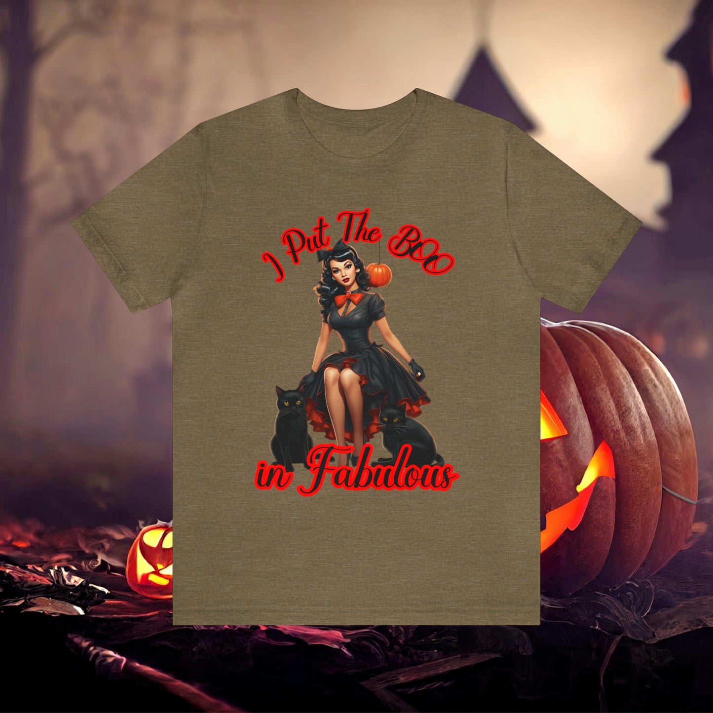 Vintage Pin-Up Witch I put the BOO in Fabulous Halloween Unisex Jersey Short Sleeve Tee Gifts for Her