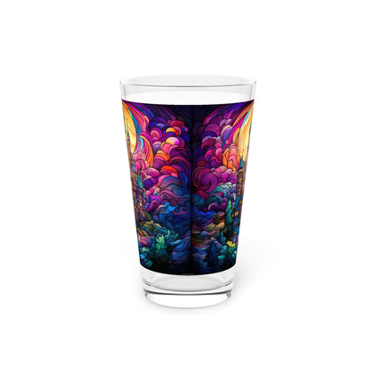 Enchanted Castle by the Creek: A Magical Stained Glass Artwork on a 16oz Pint Glass Gift idea, gifts for home decor, housewarming gift