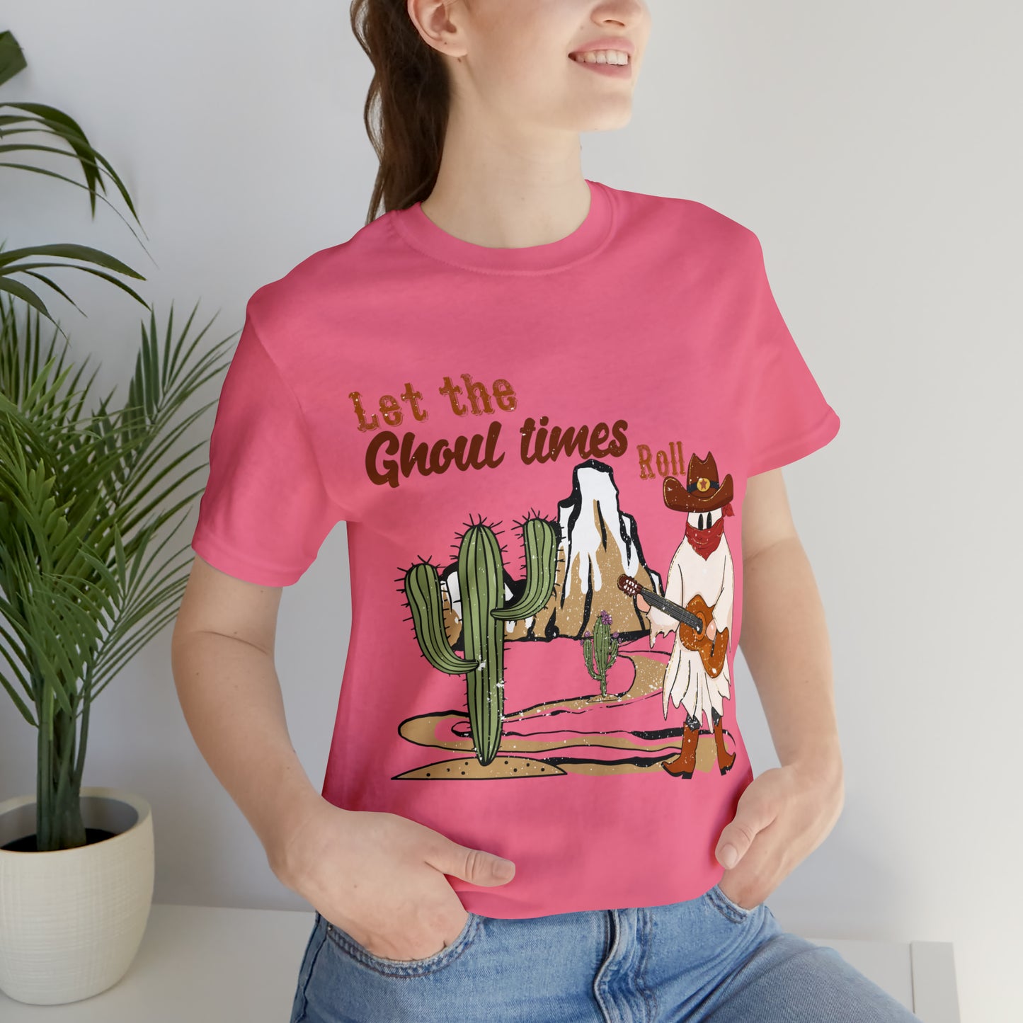 Cowboy Ghost playing the Guitar singing Let the Ghoul times roll Halloween Unisex Jersey Short Sleeve Tee Gifts for him Gifts for Her