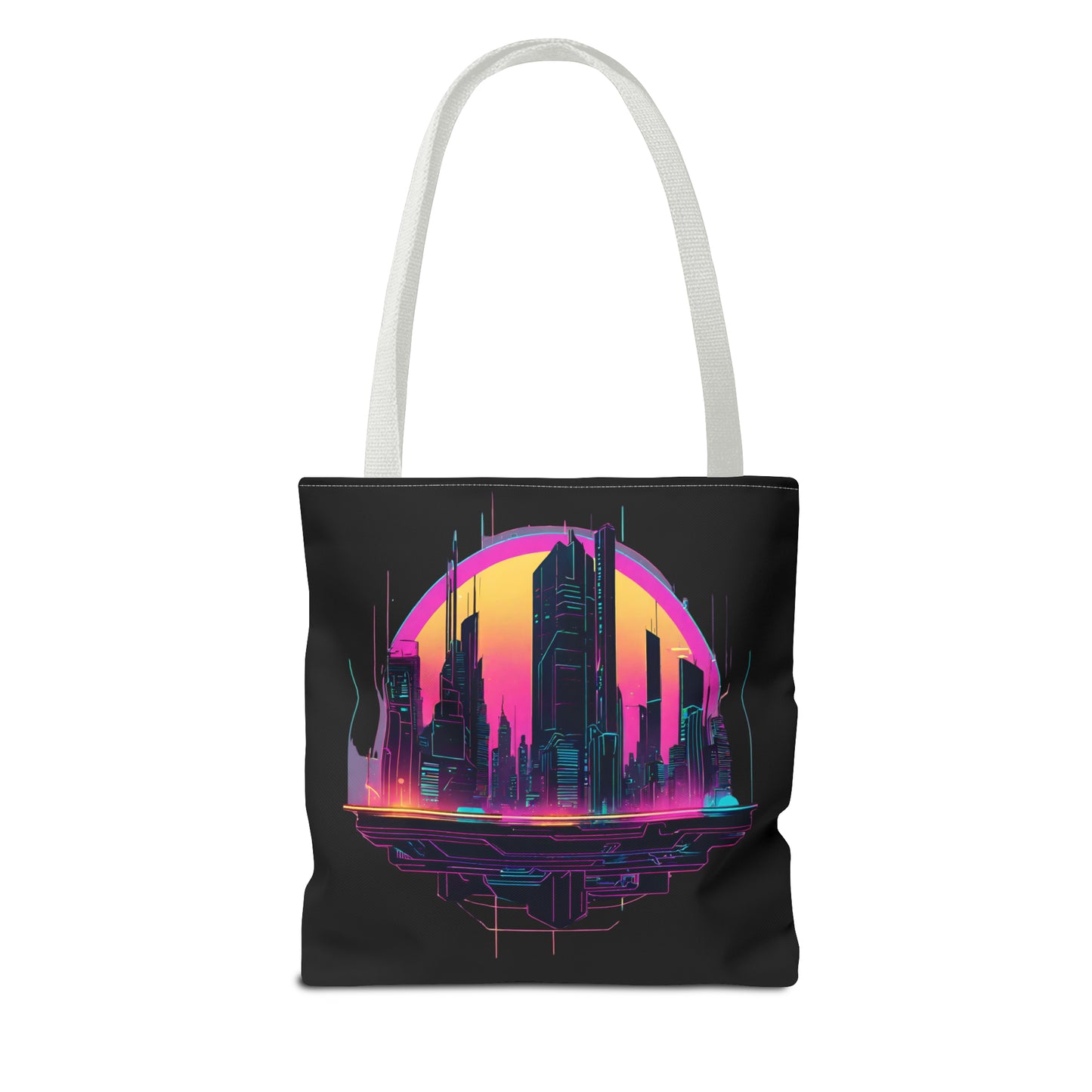 Cyberpunk City Landscape AOP Tote Bag 3 sizes 5 color handle options