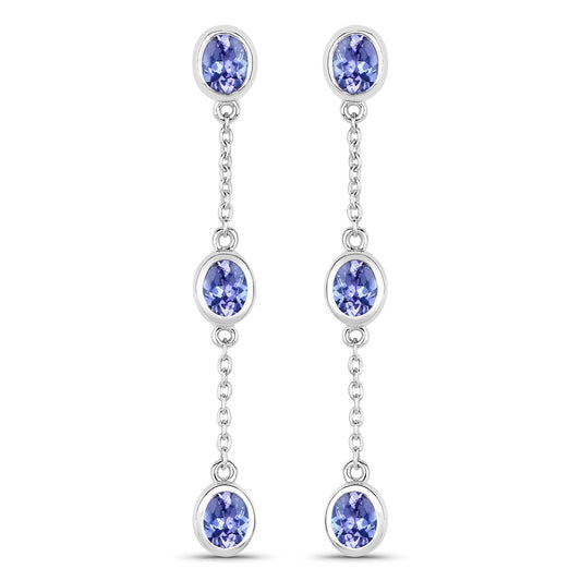 1.98 Carat Genuine Tanzanite .925 Sterling Silver Earrings