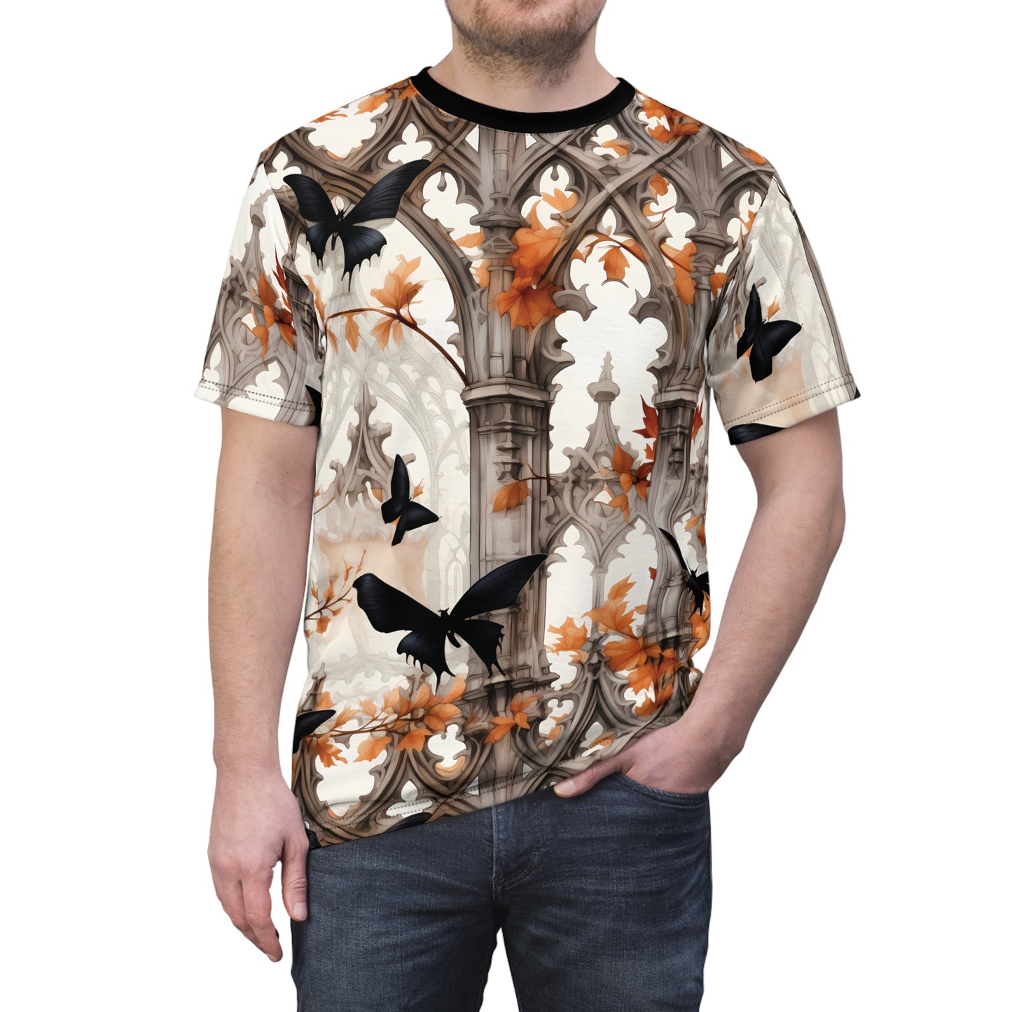 Halloween Black Butterflies Unisex Cut & Sew Tee (AOP)