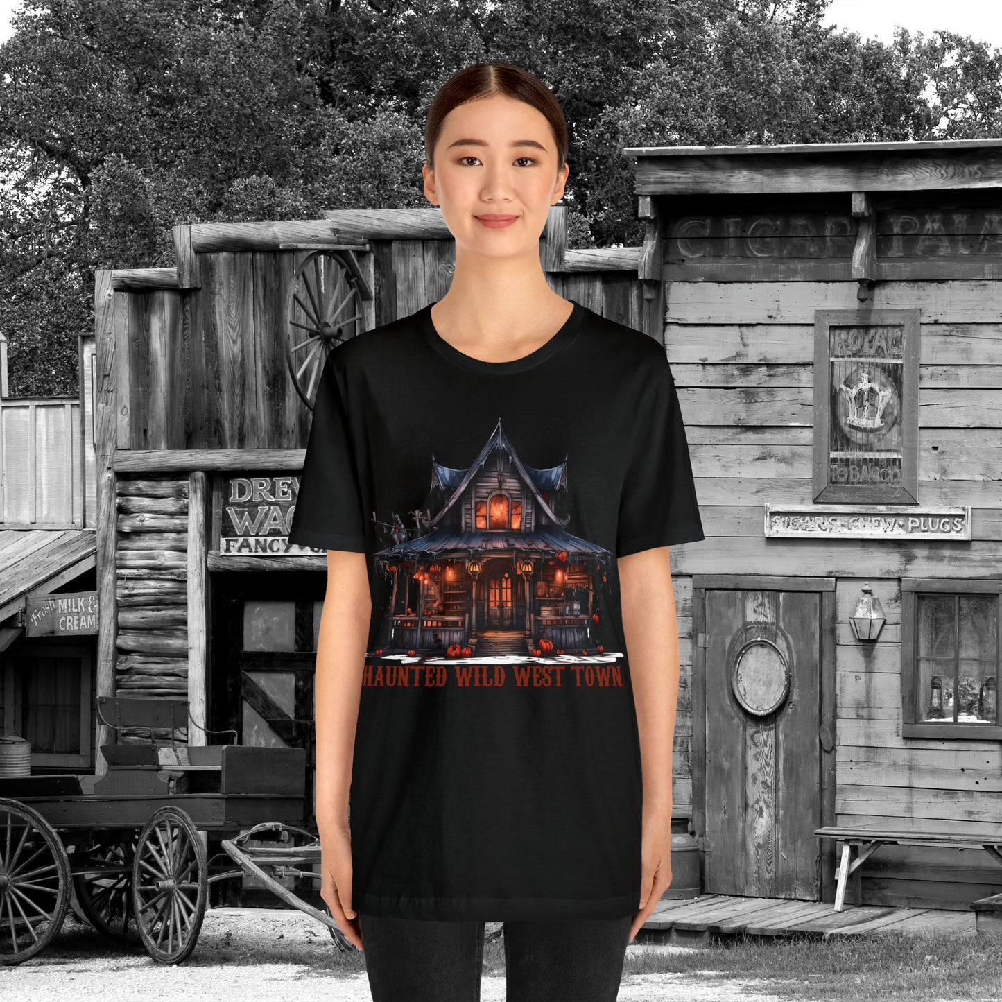 Haunted Wild West Town Halloween Western Unisex Jersey Short Sleeve Tee Gifts for Him Gifts For Her