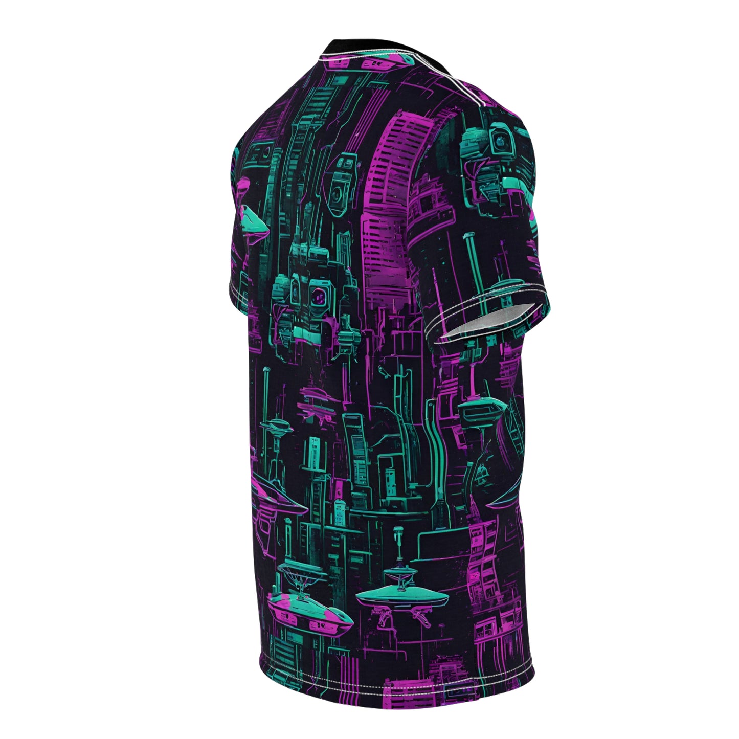 Neon Futuristic Lights Cyberpunk Drones Unisex Cut & Sew Tee (AOP)