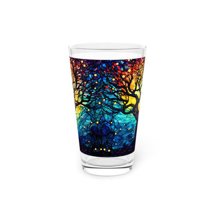 Nighttime Blossoms: A Celestial Tree Stained Glass Masterpiece on Your Pint Glass 16oz Pint Glass Gift idea gifts for home decor housewarming gift