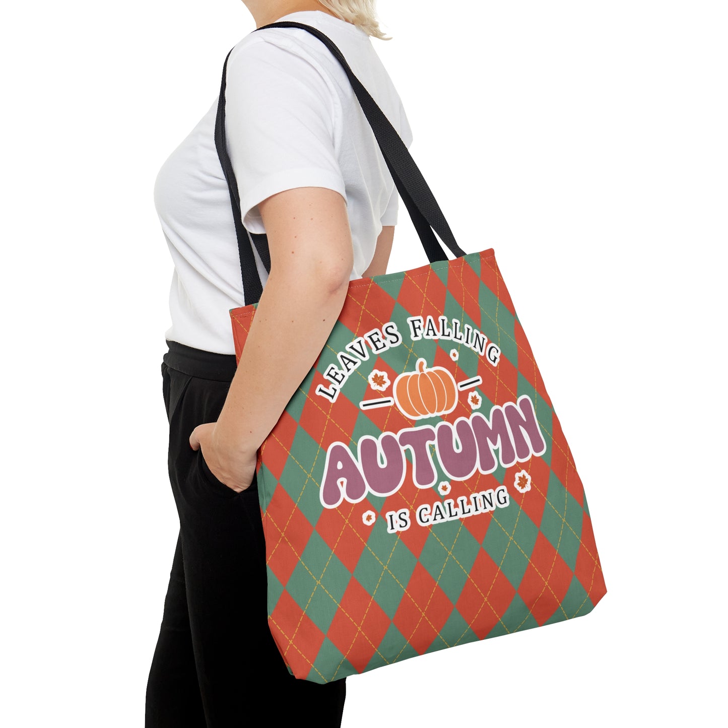 Vintage Green and Orange Rhombus pattern Fall Tote Bag (AOP) - Embrace Autumn's Beauty on the Go