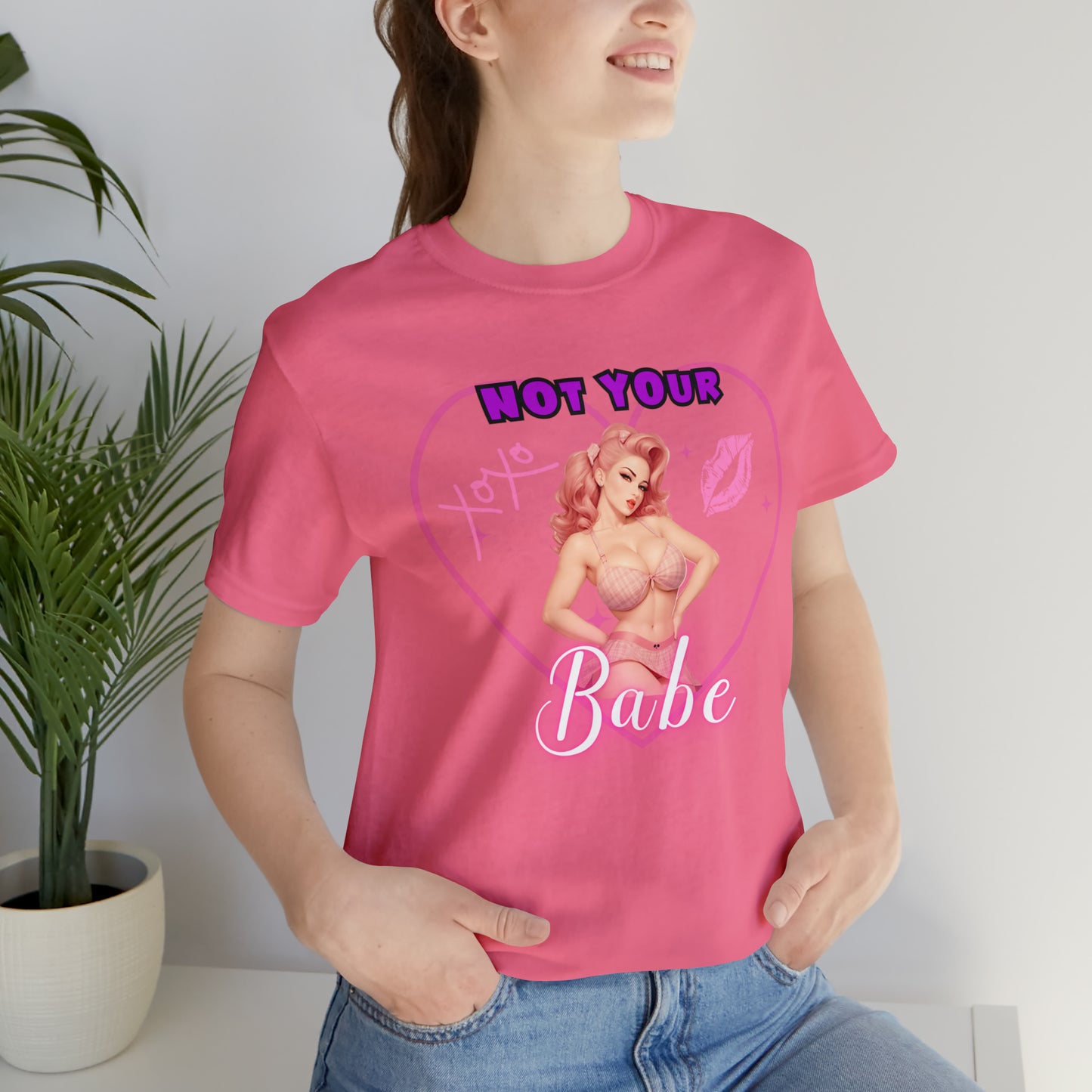 Vintage Pink Pinup Girl "Not Your Babe" on a Bella+Canva 3001 Unisex Jersey T-Shirt - A Must-Have Gift for her