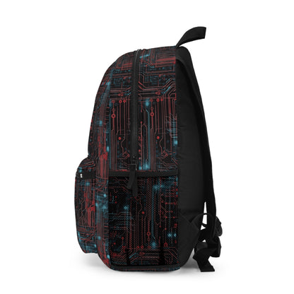 CyberPunk Cybernetic Skull breaking through a Red and Blue Neon Circuit Board Backpack