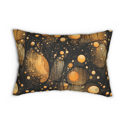 Halloween Yellow Orange Floating Blobs and Dark Spun Polyester Lumbar Pillow