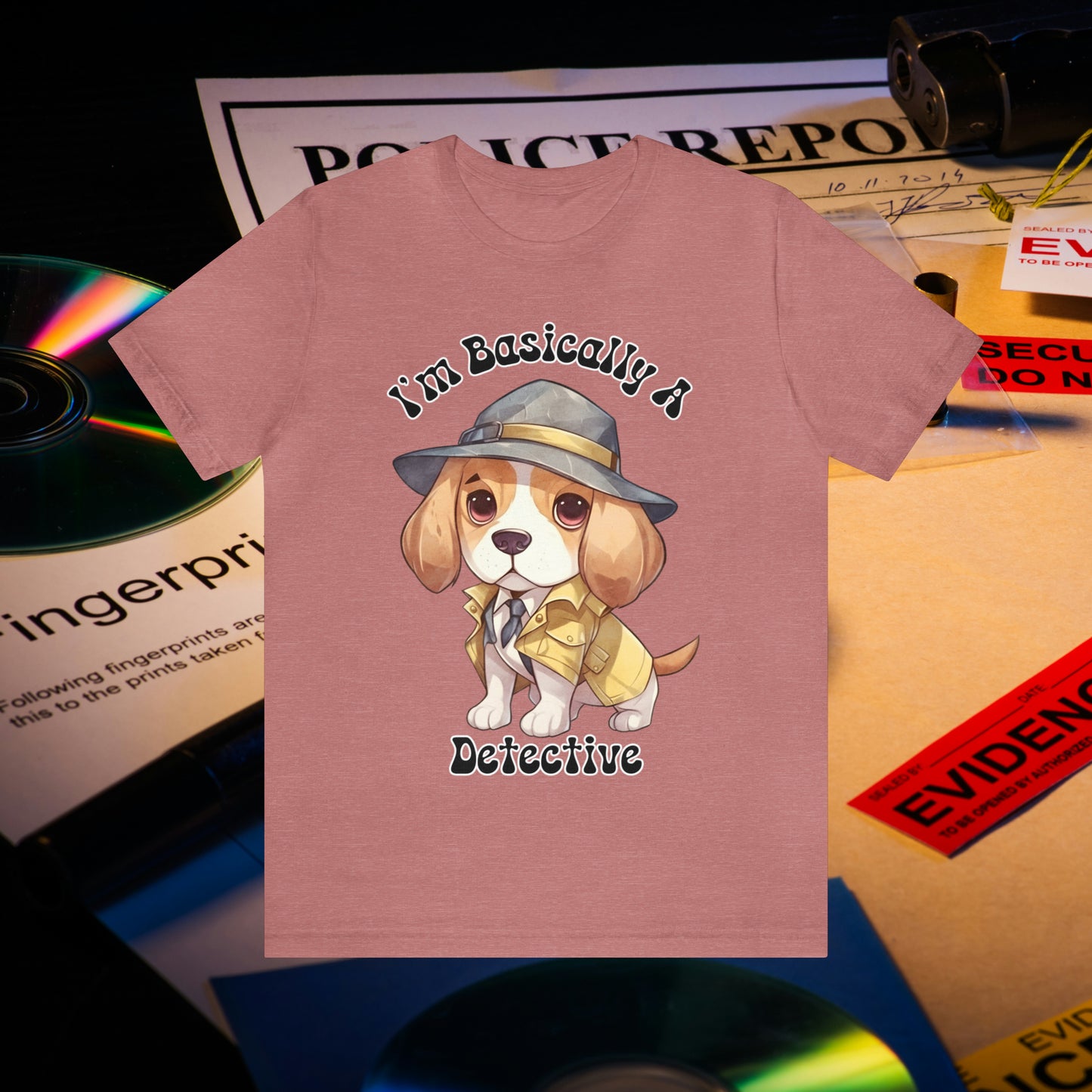 Detective Beagle Puppy True Crime I'm Basically a Detective Unisex Jersey Short Sleeve Tee Gift for Dog Lovers Gifts for him Gifts for her