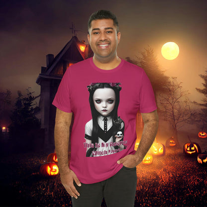 Wednesday Addams Chibi by Charlie Bowater This Is my Resting Witch Face Halloween Unisex Jersey Short Sleeve Tee