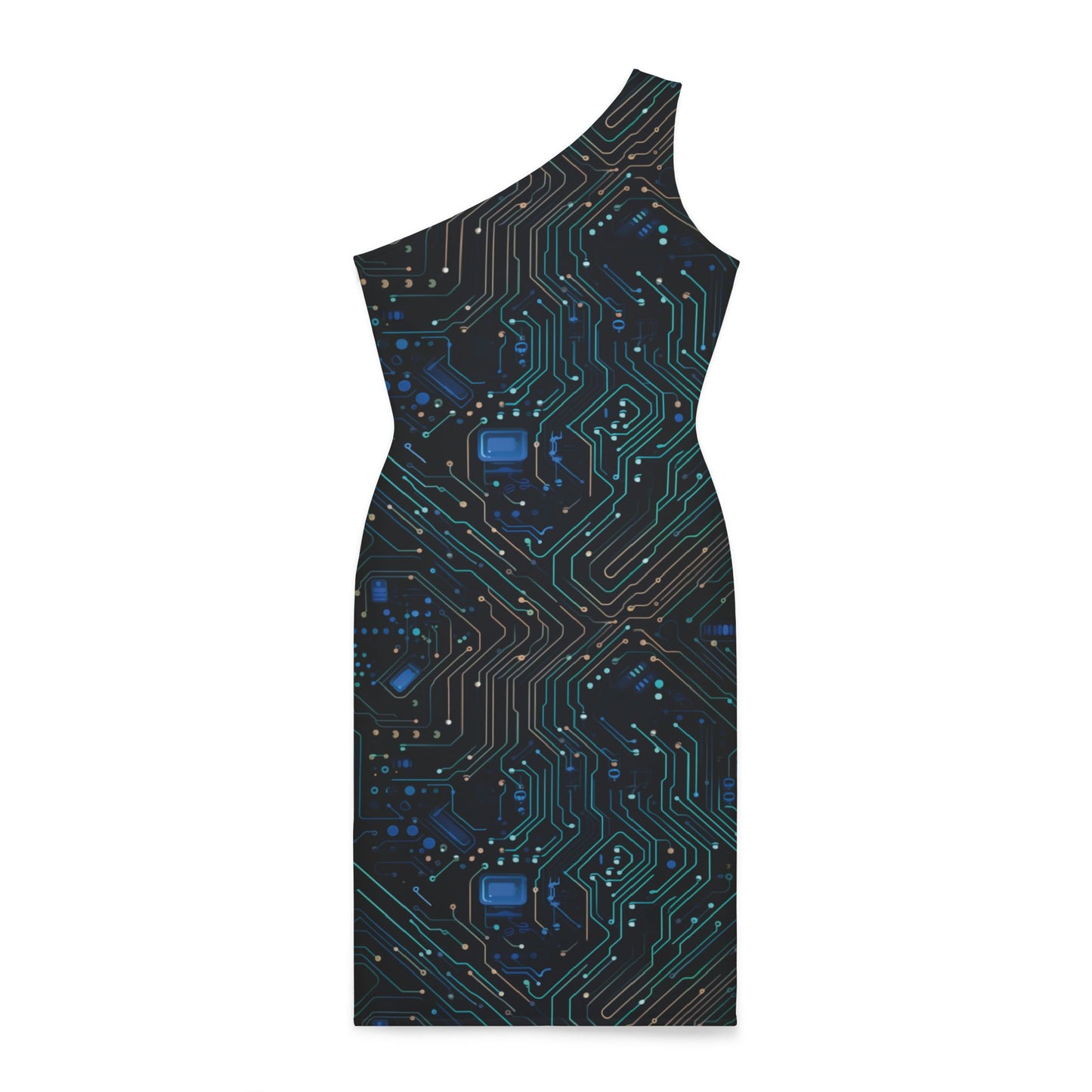 Data Flow Delight: Cyberpunk Chic AOP Fashion Shoulder Dress (AOP)