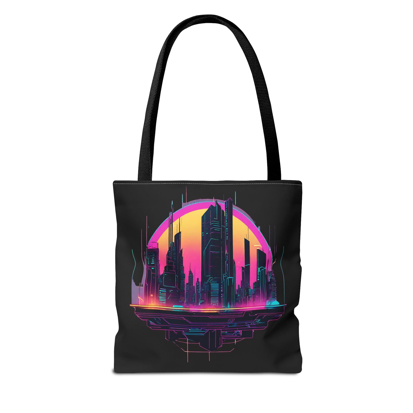 Cyberpunk City Landscape AOP Tote Bag 3 sizes 5 color handle options