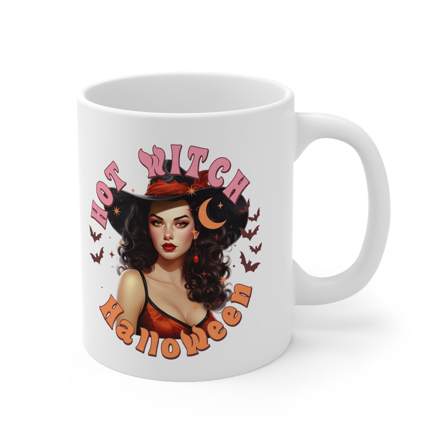 Vintage Pinup Witch Ceramic Mug: Sip Your Spells in Style this Hot Witch Summer Halloween!" Halloween Ceramic 11oz Mug 11oz Gifts for her