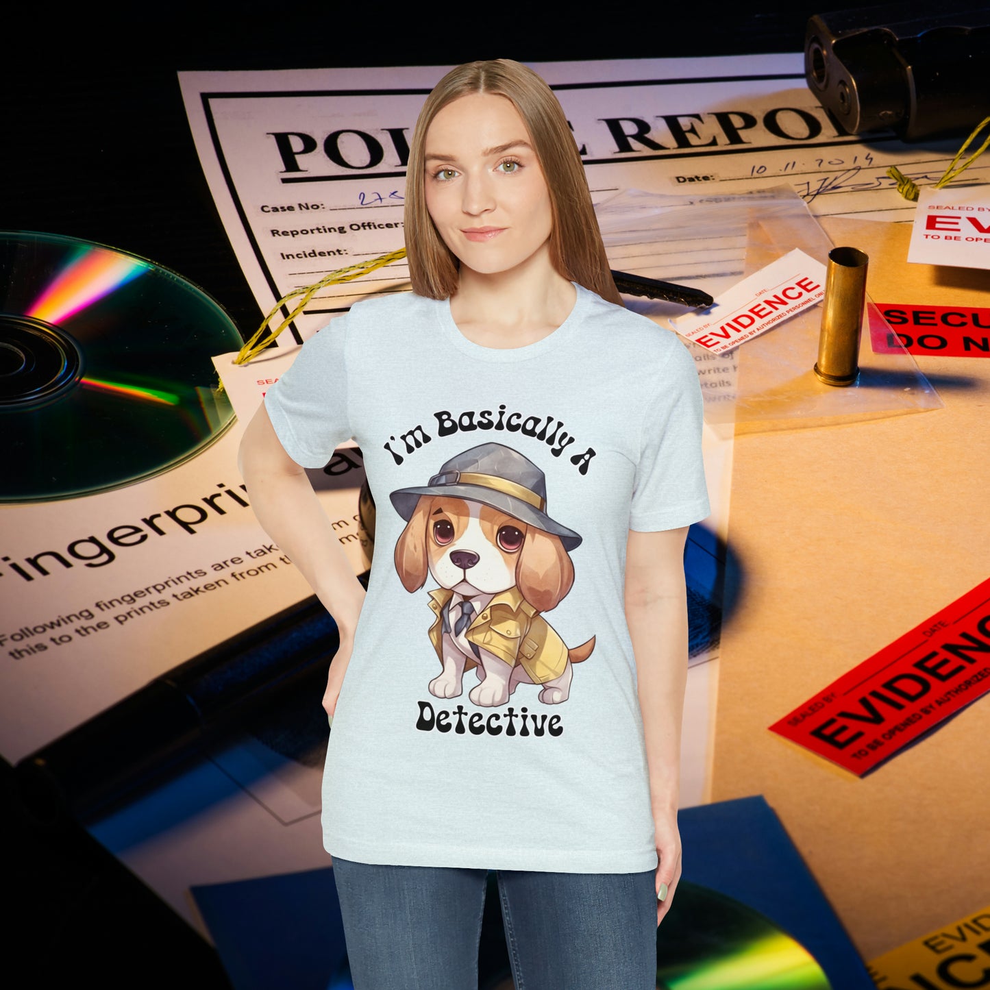 Detective Beagle Puppy True Crime I'm Basically a Detective Unisex Jersey Short Sleeve Tee Gift for Dog Lovers Gifts for him Gifts for her