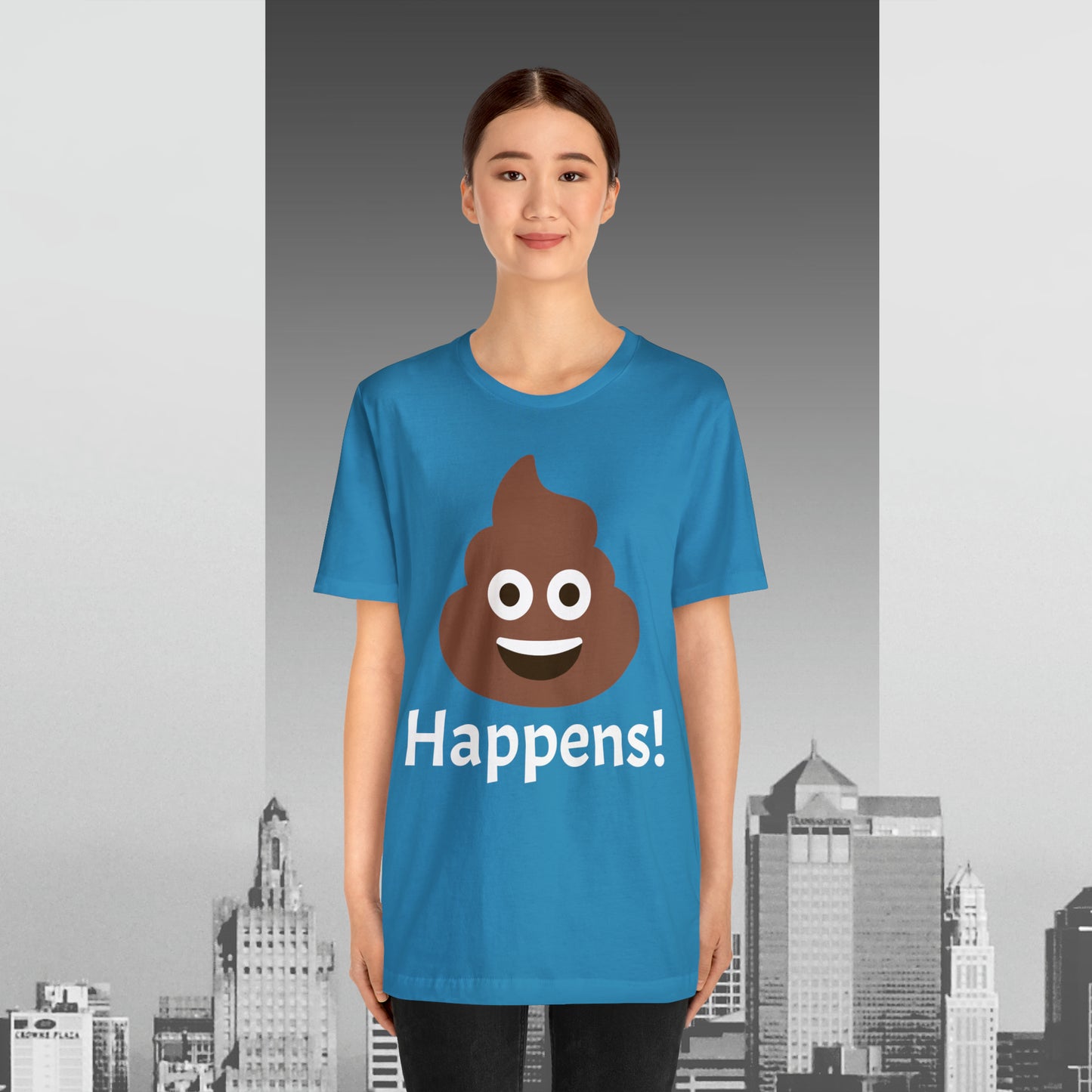 Embrace the Inevitable: 'Happens' Poop Emoji Unisex Jersey T-Shirt