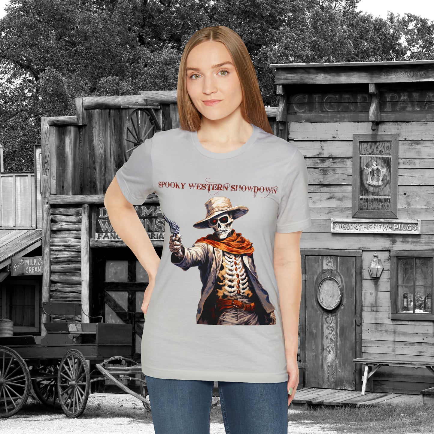 Spooky Western Showdown Western Halloween Unisex Jersey Short Sleeve Tee Gifts For Her Gifts For Him