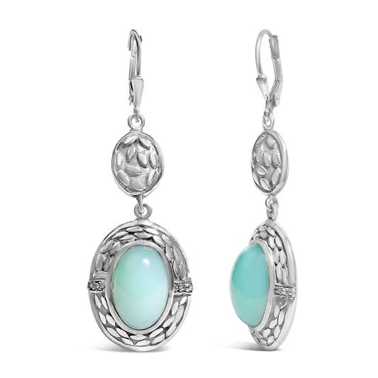 .925 Sterling Silver Chalcedony Diamond Accent Drop and Dangle Earring (K-L Color, I1-I2 Clarity)