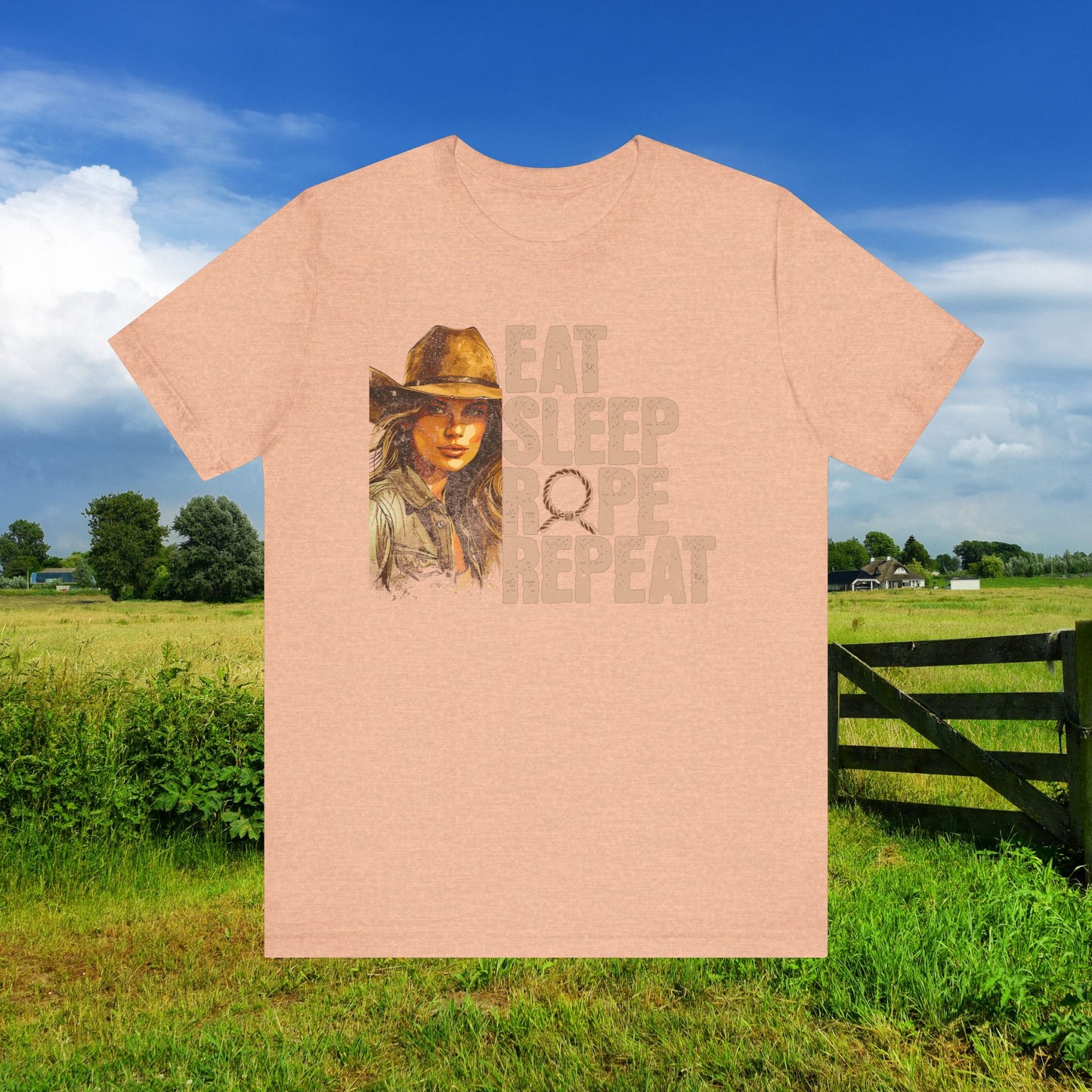 Rustic Cowgirl Tee - Eat Sleep Rope Repeat - Perfect for Country Lovers, Gift for Horse Riders, Western Style Shirt, Casual Wear, Farm [...]